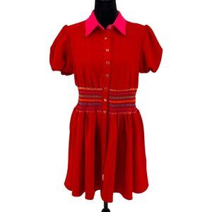 Smak Parlour Dress‎ Womens L Heart Rainbow Smocked Waist Lolita Babydoll Puff